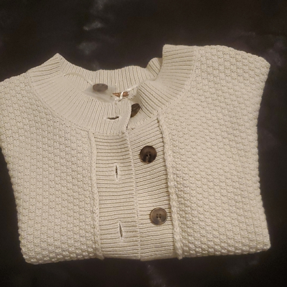 Free People Cropped Chunky Button Cardigan in Beige - Picture 8 of 11